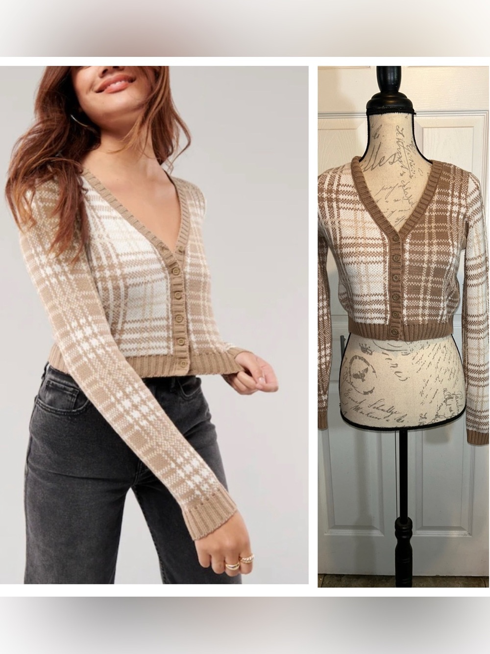 Hollister Crop Knit Plaid Button Down Cotton Blend Cardigan Sz Small